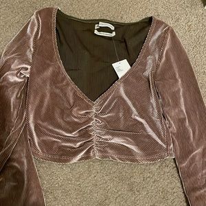 Velvet Ruched Deep-V Top